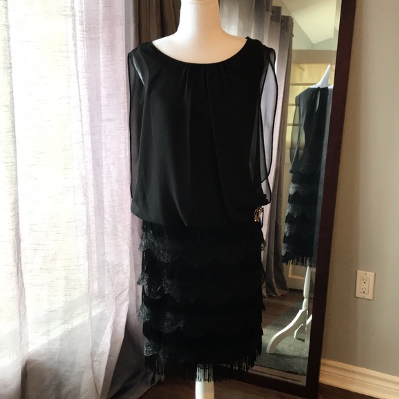 Frank Lyman black dress with fringe - Picture 1 of 7